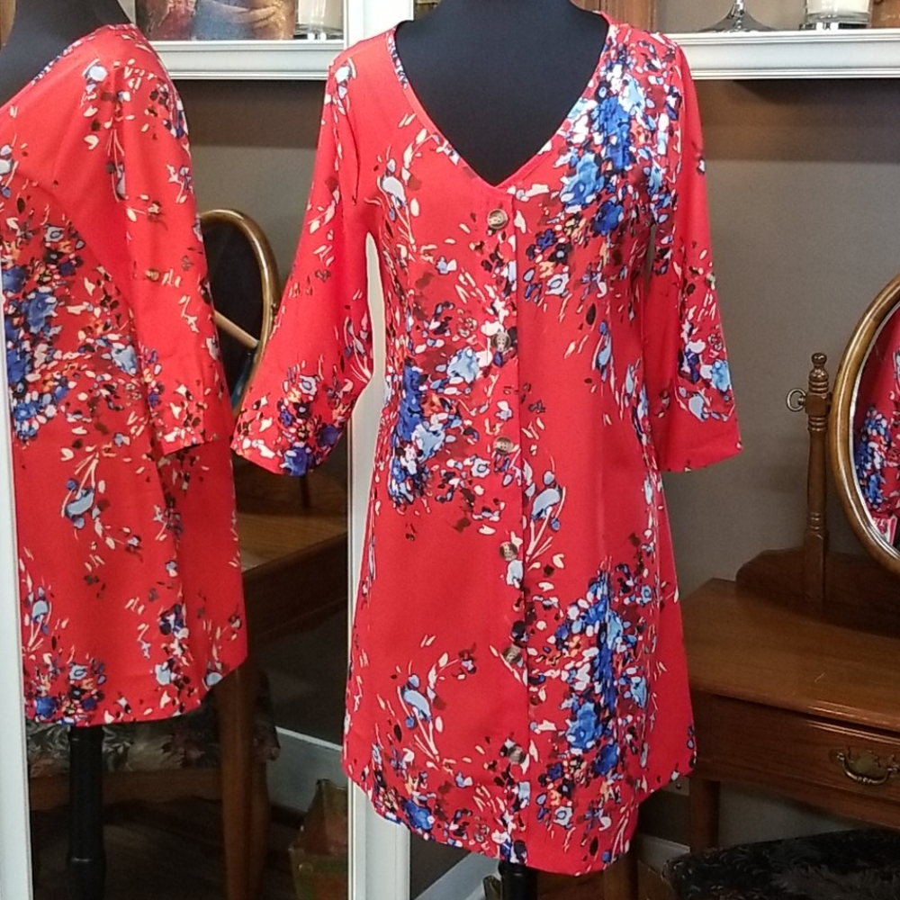 Red & Blue mini dress or long blouse